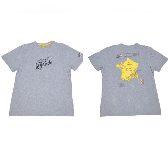 Paris Tour De France 2013 Race Map Gray and YellowShort Sleeve Tshirt size Large - Picture 3 of 16
